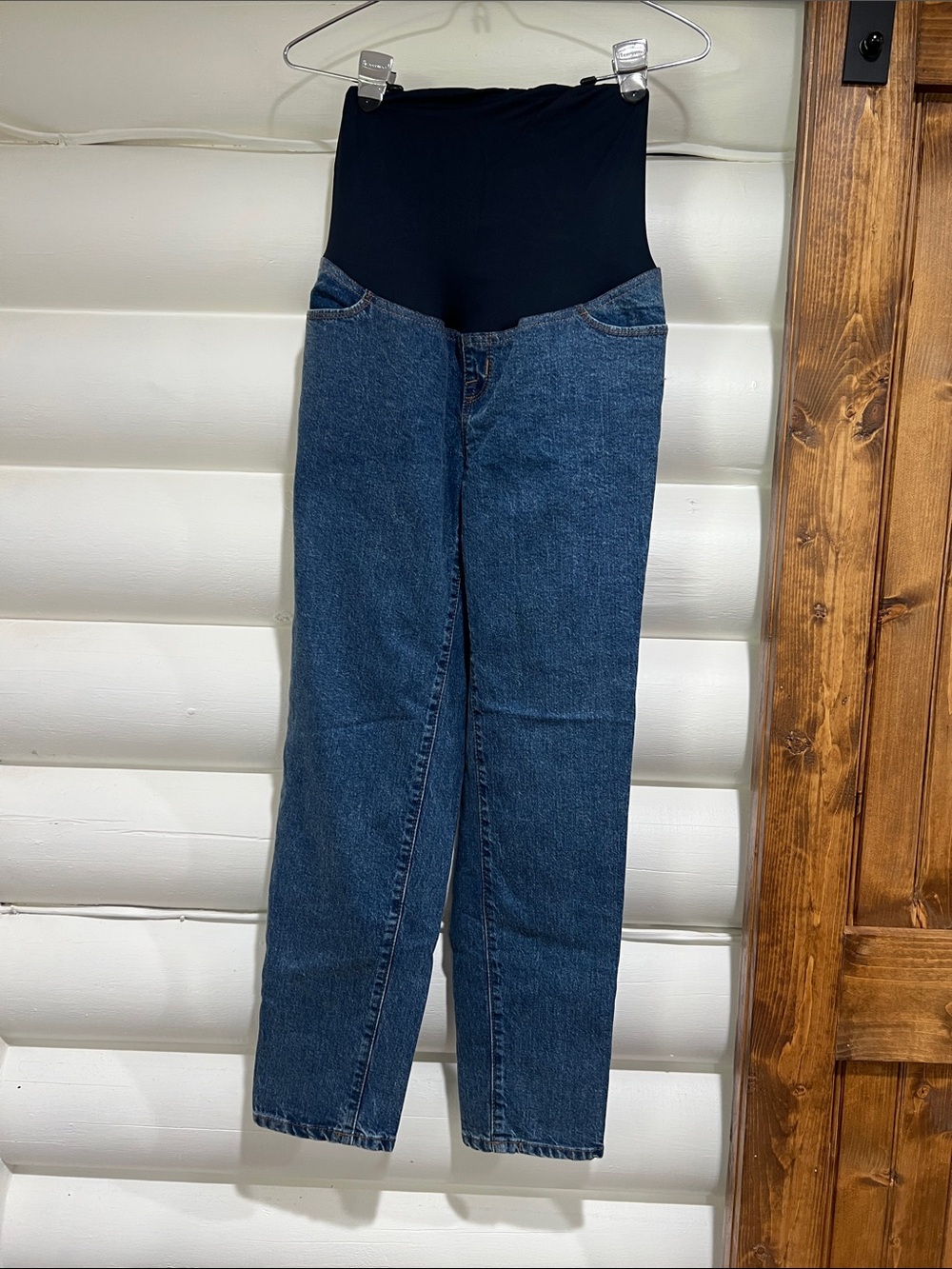 Isabel Maternity by Ingrid & Isabel Blue Denim Jeans with Black Belly Panel